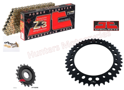 Triumph 1050 Speed Triple JT Gold X-Ring Chain and Black RB JT Sprocket Kit